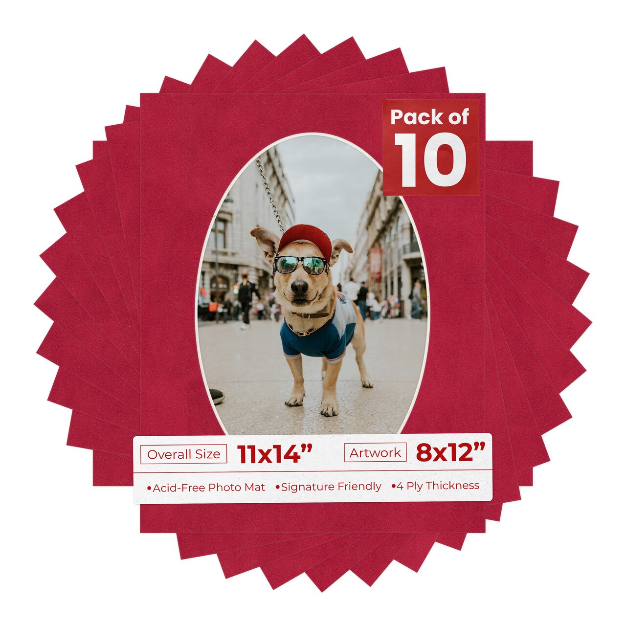 Red Suede Mat Board for 11x14 Frames - Oval Opening for 8x12 Photos